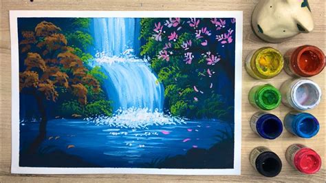 Ep.52 Easy Waterfall Landscape Painting Tutorial | สอนวาดภาพ"น้ำตก"ง่ายๆ | Mythamthiennhienviet ...