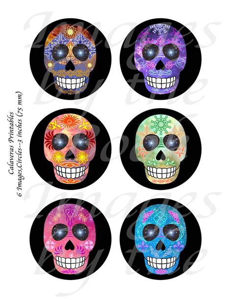 Skull Art Calaveras Round images with 6 sizes included | Etsy