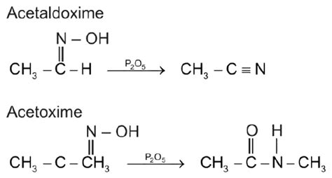 45. Acetoxime react's with P2O5 to give (1) Methyl cyanide (2) Methyl cyanate (3) Ethyl cyanide ...