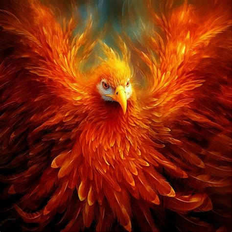 Phoenix bird with outstretched wings rising burning in flames. Epic ...