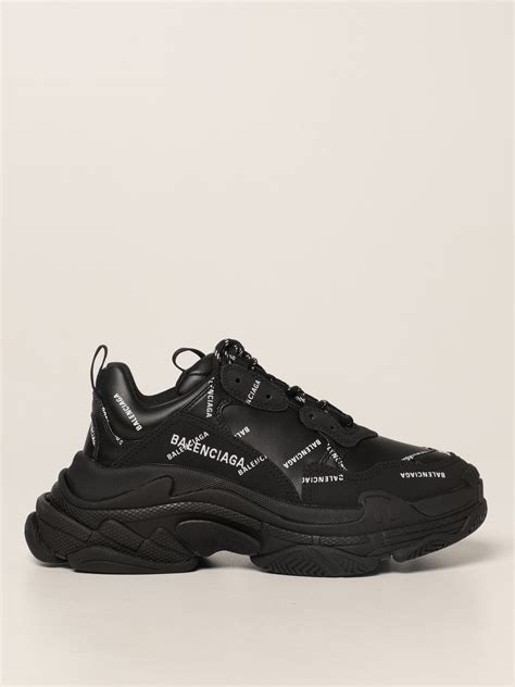 BALENCIAGA: Triple S sneakers with all over logo | Sneakers Balenciaga Women Black | Sneakers ...