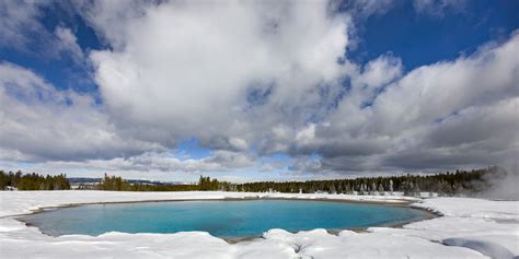 Aqua Hot Spring With Winter Snow Yellowstone Natl Park Print | Photos by Joseph C. Filer