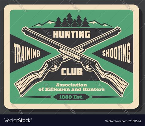 Hunting club retro poster with hunter rifle weapon