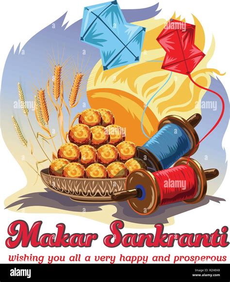 vector illustration of Happy Makar Sankranti holiday India festival background, festival print ...