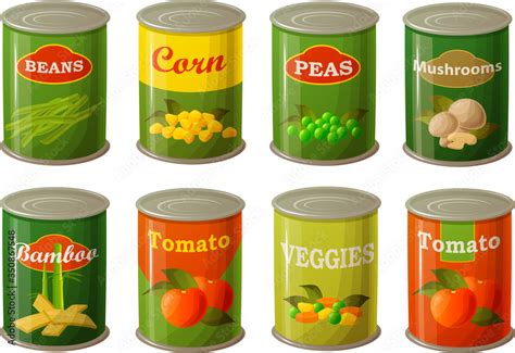 Vector illustration of various canned vegetables for pantry isolated on white background Stock ...