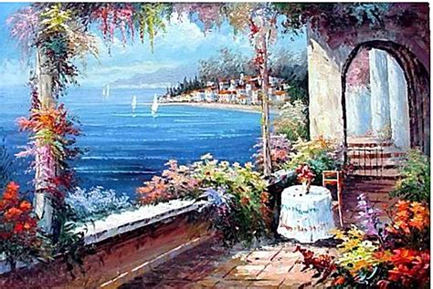 The Romantic Mediterranean Sea ~ Oil Painting Wholesale.com Nature Canvas Painting, Pastel ...