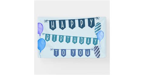 Happy Birthday Blue Bunting and Balloons Banner | Zazzle