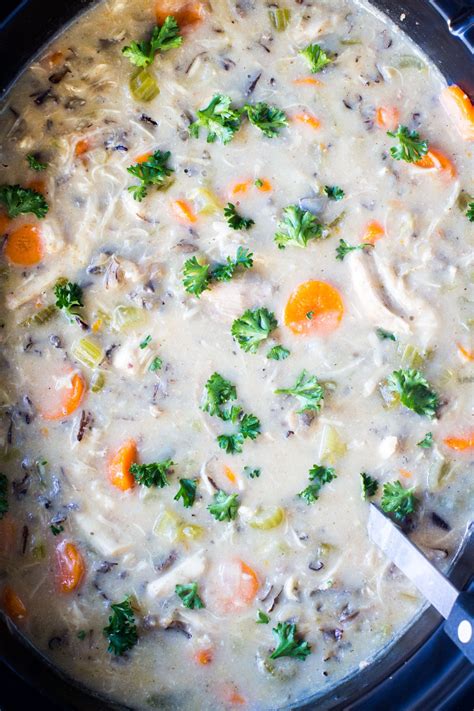 Slow Cooker Creamy Chicken and Wild Rice Soup - Hungry Hobby