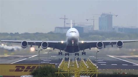 A380 Emirates Takeoff HEAD ON from AMS Schiphol - YouTube