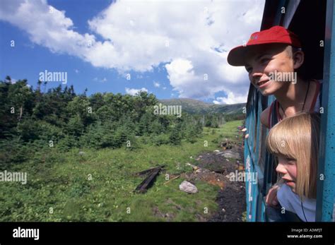 CHILDREN ON COG RAILWAY TRAIN CLIMBING MOUNT WASHINGTON, N.E. NEW ...