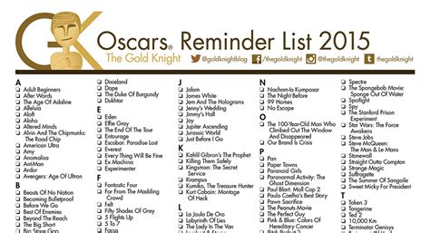 Oscars 2016: Printable Best Picture Reminder List | The Gold Knight - Latest Academy Awards news ...