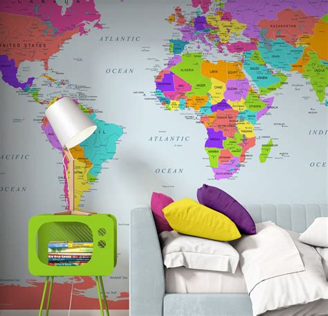 Customized Large World Map Wall Decal World Map Wallpaper World Map ...