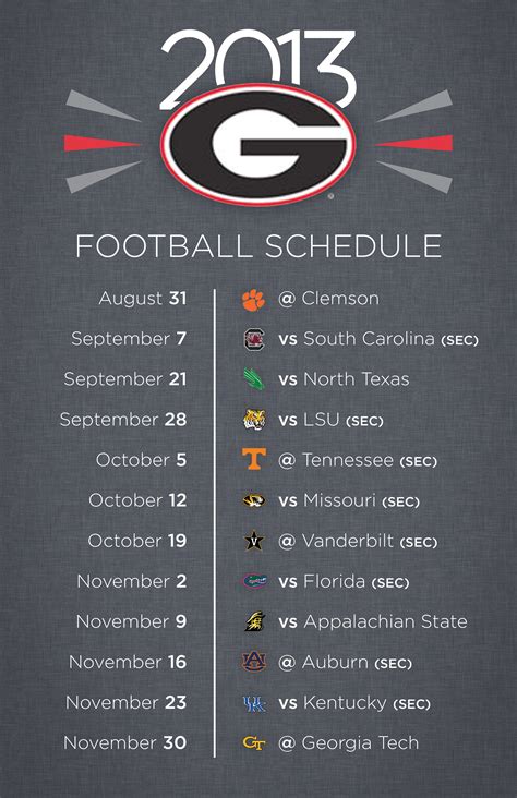 Uga Printable Football Schedule