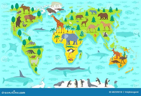 Funny cartoon world map stock vector. Illustration of learn - 68259018