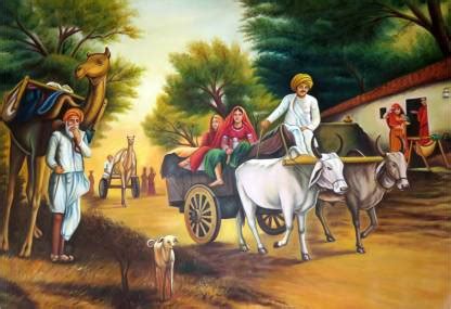 Painting of Indian Rural Village POSTER LARGE Print on 36x24 INCHES Fine Art Print - Art ...