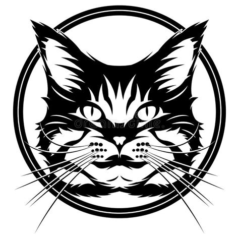 Vector Monochrome Illustration with a Cat S Head. Maine Coon Stock Vector - Illustration of ...