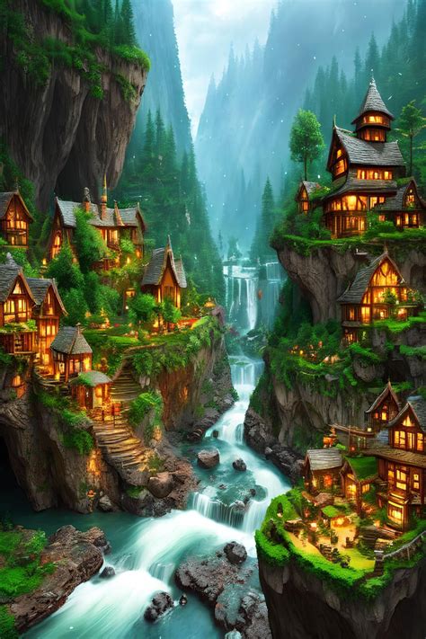 The Elf Village on the Edge of the River Cliffs: A Fantasy Adventure | Fantasy village, Fantasy ...