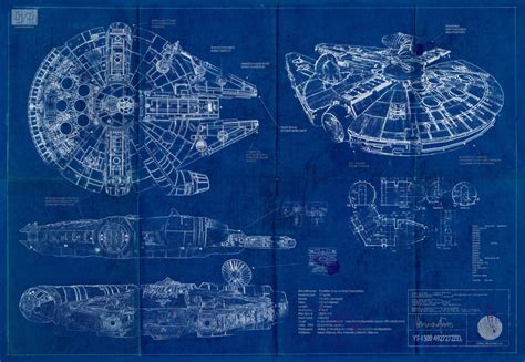 Millennium Falcon Star Wars Poster Blueprint A2 420mm594