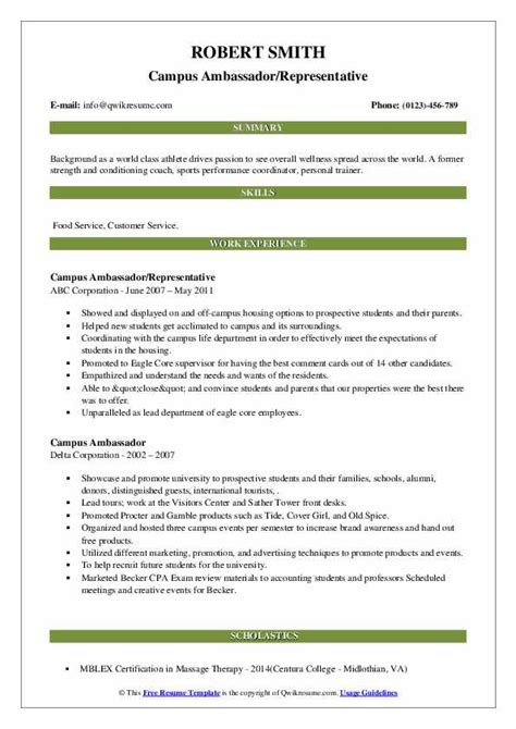 Campus Ambassador Resume Samples | QwikResume