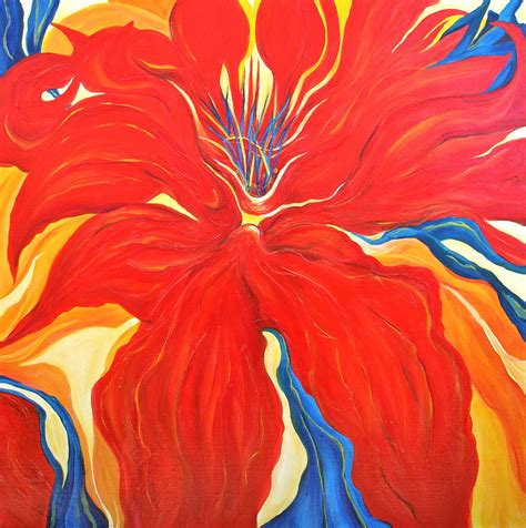 Red Lily flower in primary colors Painting by Sina Coulson - Fine Art ...