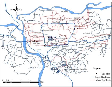 Road map of Rourkela city with demarcated bus routes in green and blue... | Download Scientific ...