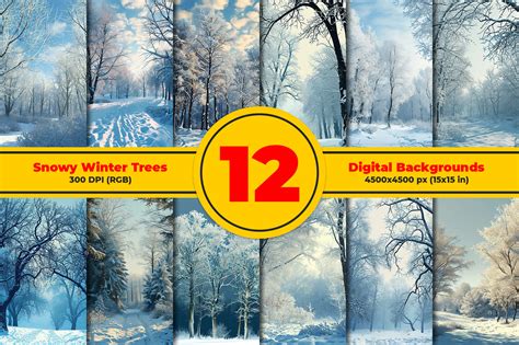 Snowy Winter Trees Digital Backgrounds Graphic by mspro996 · Creative Fabrica