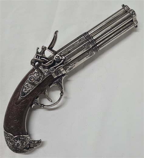 DENIX FRENCH REVOLVING 4 BARREL FLINTLOCK PISTOL FRANCE 18THc. ENGRAVED ...