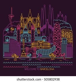 Barcelona Skyline Detailed Silhouette Vector Line Stock Vector (Royalty ...