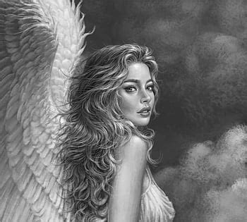 Angel, wings, white, black, frumusete, grey, bw, gorgeous, girl, superb ...