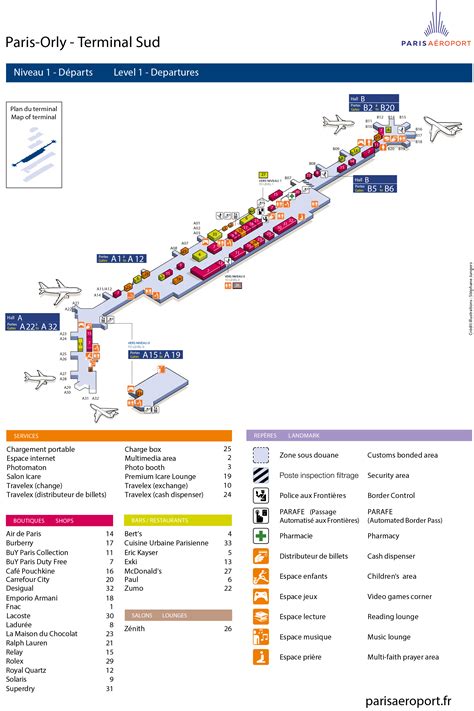 Orly Airport Map (ORY) - Printable Terminal Maps, Shops, Food, Restaurants Maps | Tripindicator