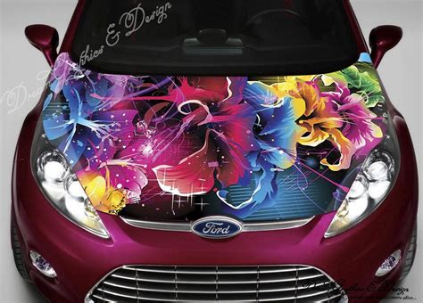 Abstract Flowers Car Hood Wrap Decal Vinyl Sticker Full Color Graphic ...