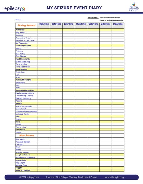 Free Printable Seizure Log - Printable Word Searches