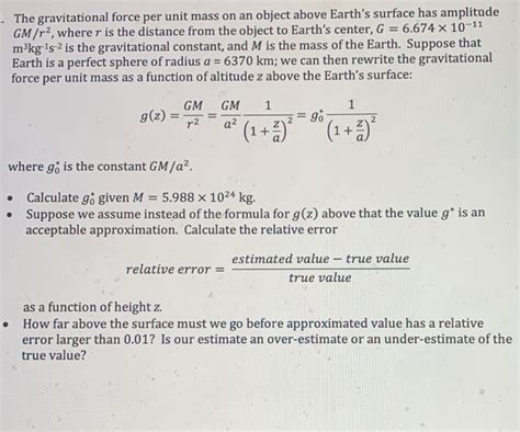 Solved 5. The gravitational force per unit mass on an object | Chegg.com