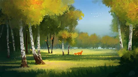 wallpaper forest, fox, art, glade, trees HD : Widescreen : High Definition : Fullscreen