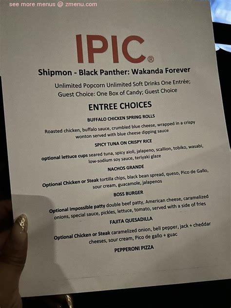 Online Menu of IPIC Atlanta Restaurant, Atlanta, Georgia, 30361 - Zmenu