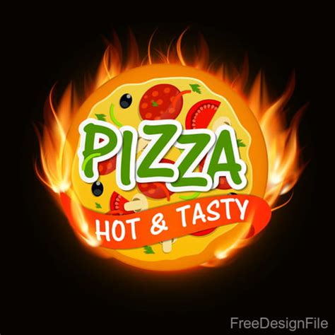 Pizza badge with fire design vector eps | UIDownload