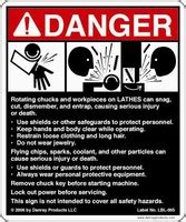 Safety Sign warns of hazards around lathes.