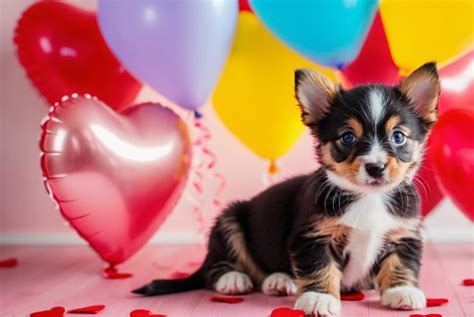 Cute Puppies W Balloons And Hearts Free Stock Photo - Public Domain ...