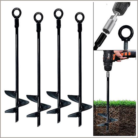 Ground Anchors Screw in 15 Inch Set of 4 Tent Stakes Heavy Duty ...