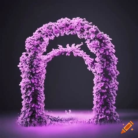 Violet rose arch under a pine tree