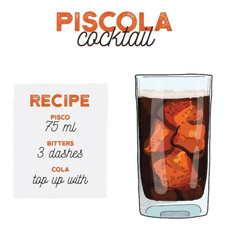 Premium Vector | Piscola cocktail illustration recipe drink with ingredients