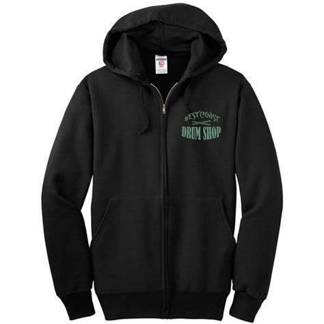 WCDS Zipper Hoodie in Black with Green Logo Front & Back