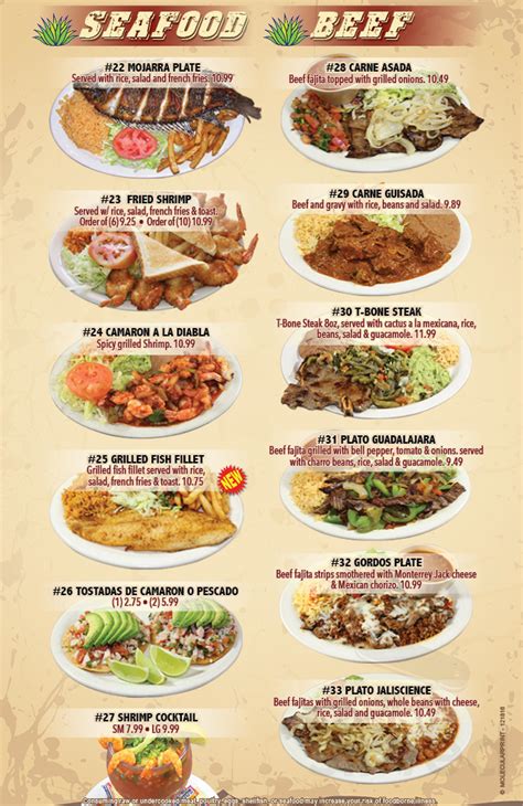 Agave Jalisco Mexican Restaurant menu in Kenedy, Texas, USA