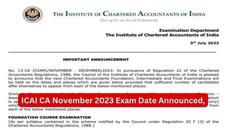 ICAI CA Nov 2023 Foundation, Inter, Final Exam Date Announced, Check ...