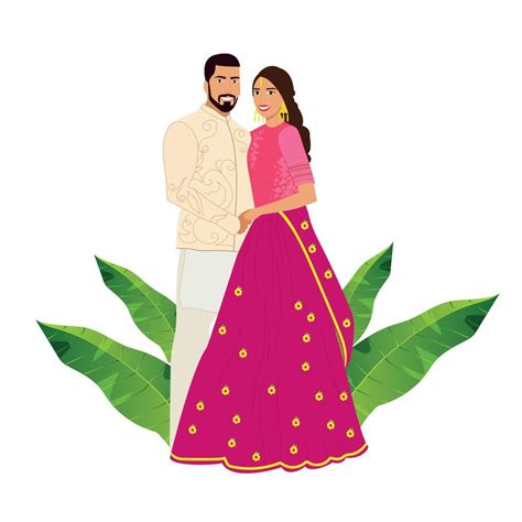 Indian Wedding Couple Together Standing on White Background. Vector ...