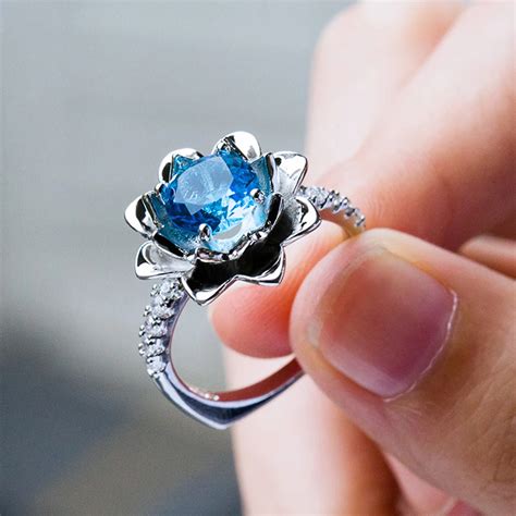 New Arrival Blue Natural Stone Ring Women Wedding Engagement Ring Size ...