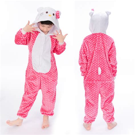 Pink Hello Kitty Onesie for Kid Animal Kigurumi Pajama Halloween Costumes