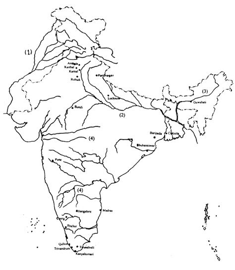 Outline map of India showing the major river systems-Indus (1), Ganga ...