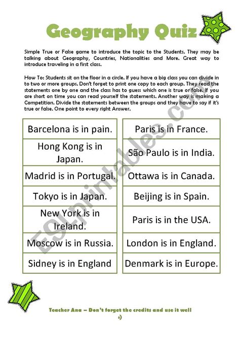 Geography Quiz - ESL worksheet by AnaBertozzi