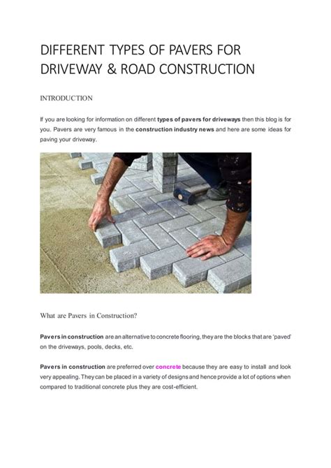 DIFFERENT TYPES OF PAVERS FOR DRIVEWAY & ROAD CONSTRUCTION | PDF